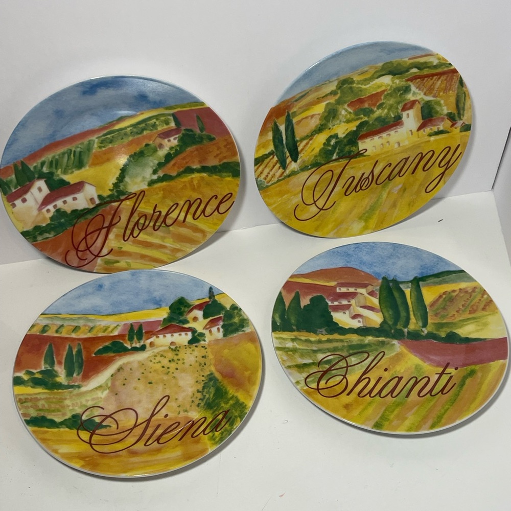 Allie + Cesca Boxed Tuscan Landscape Ceramic Plates - Set of 4